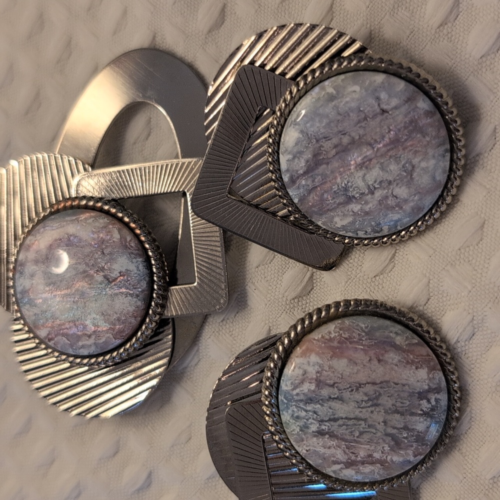 Elegant Silver  Look Earrings And Brooch. 80''s.